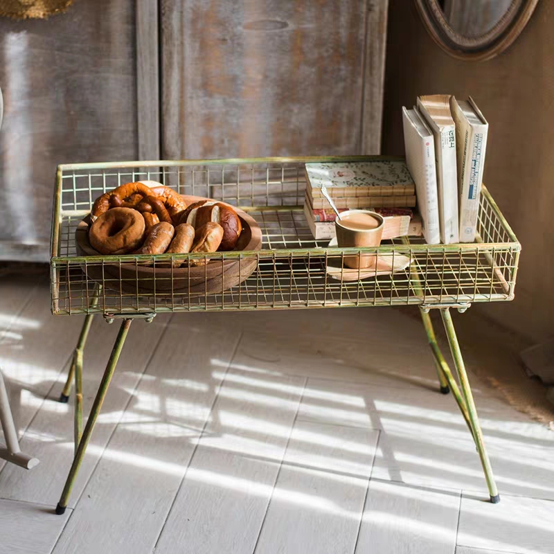 Breakfast tray Living Room Furniture crayon color retro iron art shelf flower stand removable multi-functional storage desk decoration display-image-510859205