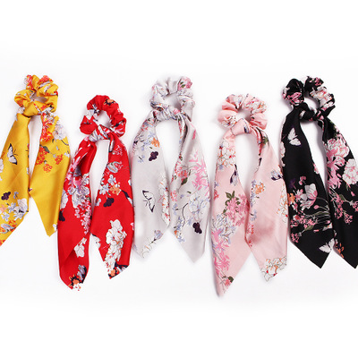 

Ponytail Scarf Elastic Hair Rope for Women Hair Bow Ties Scrunchies Hair Bands Flower Stripe Print Ribbon Hairbands Fashion Summer Jewelry