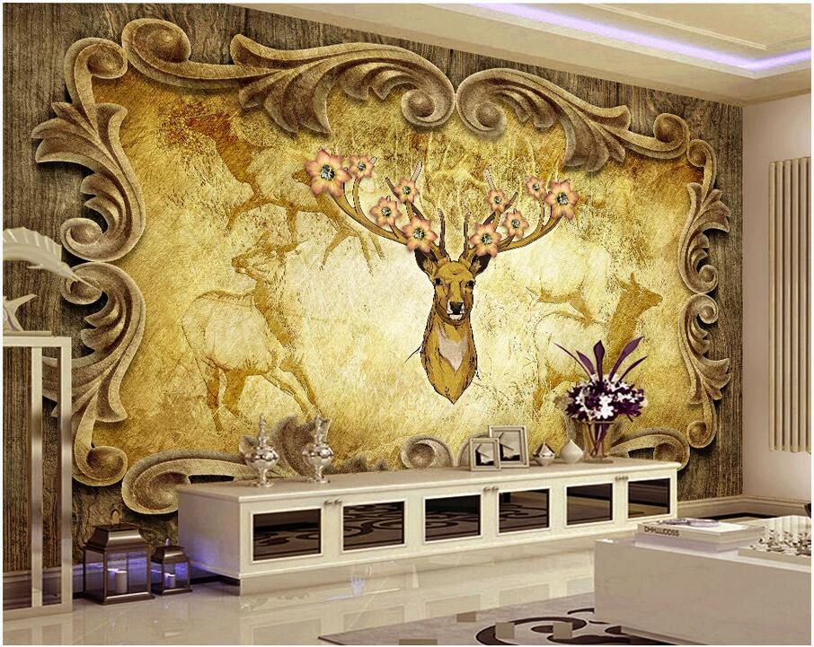

custom photo 3d wallpaper European style retro forest deer king background living room home decor 3d wall murals wallpaper for walls 3 d, Non-woven