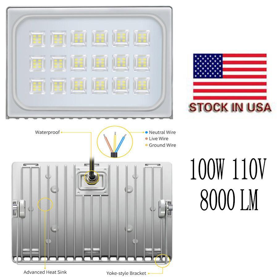 

US stock 100W 8000LM Projector Floodlight 85-265V Outdoor Solar Lamps Aluminium SMD 2835 LED Flood Light Waterproof IP65 Cool White