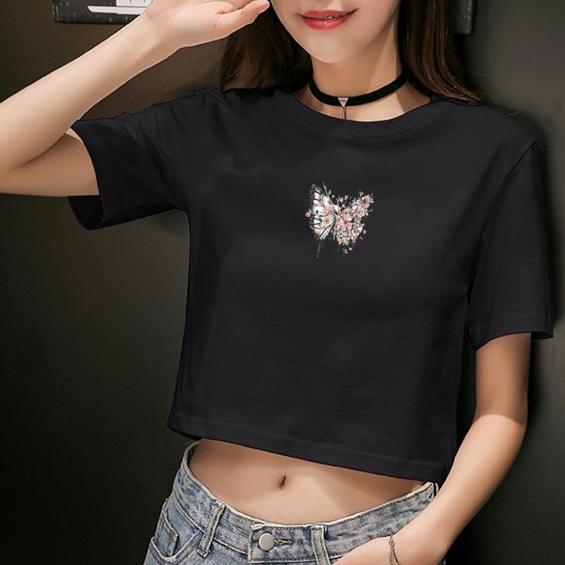 

Korea Plus Size Women T-shirts Butterfly Graphic Streetwear T Shirt Vegan Short Sleeve O-Neck Aesthetic Grunge Ladies Tshirt, Black