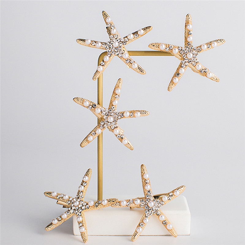 

Fashion Lady Girl Beach Wedding Natural Hairpin Fashion New Starfish Hair Clip With Crystal Pearl