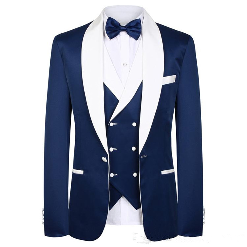 

Custom Design Wedding Suits White Shawl Lapel Groom Tuxedos Mens Tuxedo Wedding/Prom Suit 3 Pieces(Coat Pant Vest) B16, Black