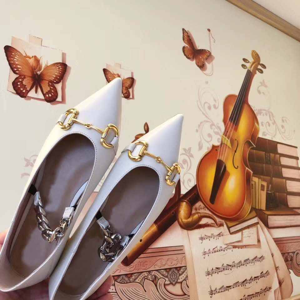 

Size 35-42 Genuine Leather metal buckle ballet flats shallow mouth large size fashion women's shoes designer pointed toe women's shoes, Orange