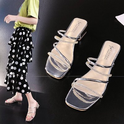 

Slippers women's Korean summer fashion wear with rhinestones in the summer of 2020, Gold