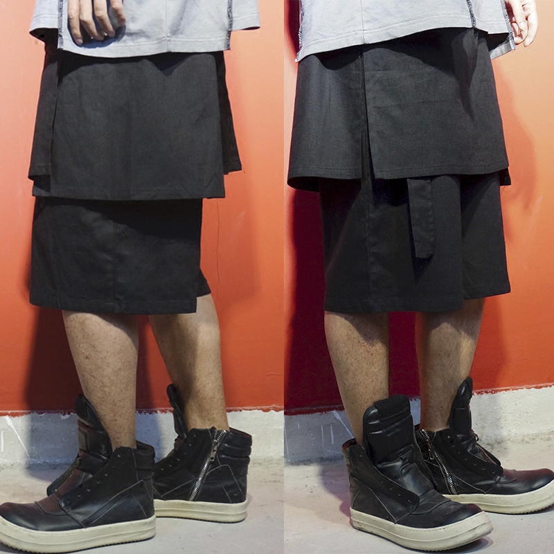 

27-44 New 2019 Men's Hair Stylist fashion hip hop Personality Loose multilayer splicing casual Shorts plus size costumes, Black