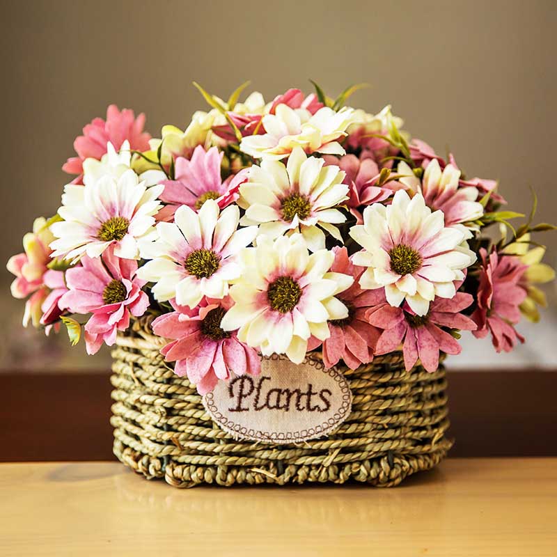 

New Arrival 1 Bouquet Vintage Silk Flower European Artificial Flowers Fall Vivid Daisy Fake Leaf Wedding Home Party Decoration, Blue