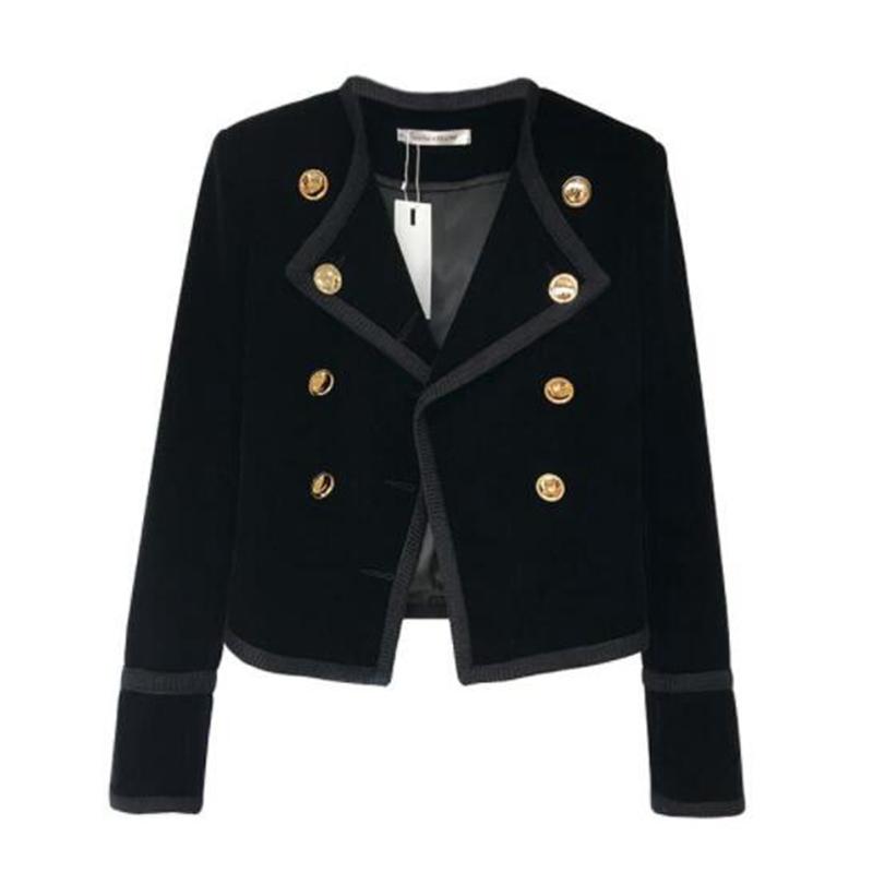 

The new star with professional OL temperament double-breasted Spring and Autumn female velvet wrapping was thin coat jacket, Black