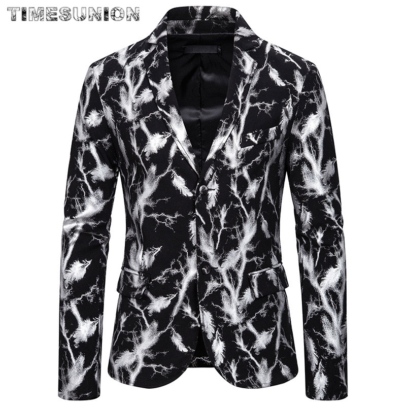 

Men Blazers 2019 Fashion Feather Prom Suit Blazers Single-breasted Party Male Nightclub Slim Fit Wedding Suits for Men, Gold