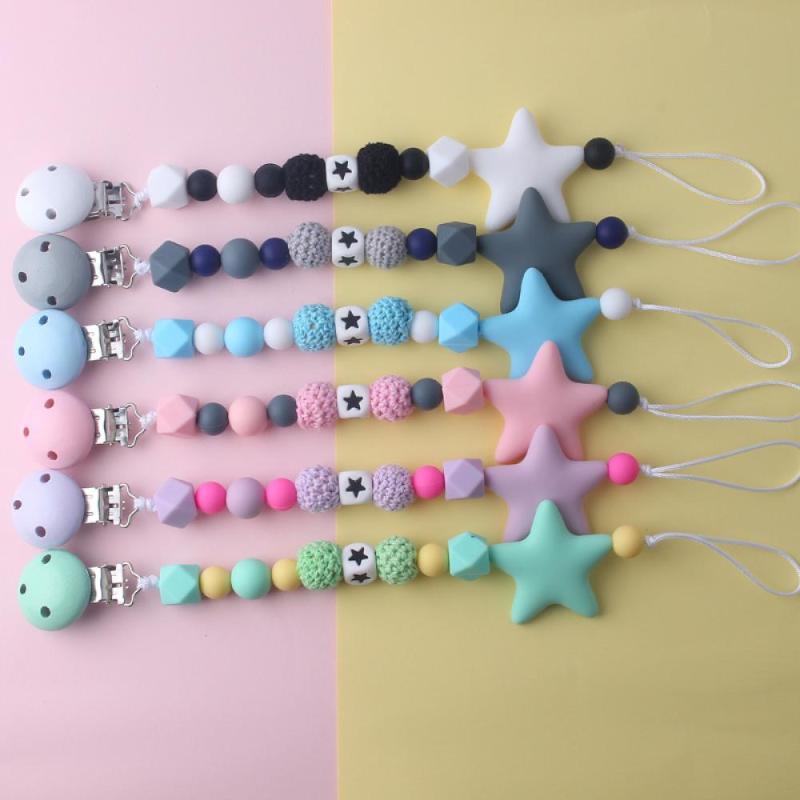 

New Baby Products Tooth Glue Anti-dropping Chain Beech Wood Chew Beads Teether Anti-drop Chain Silicone Pacifier