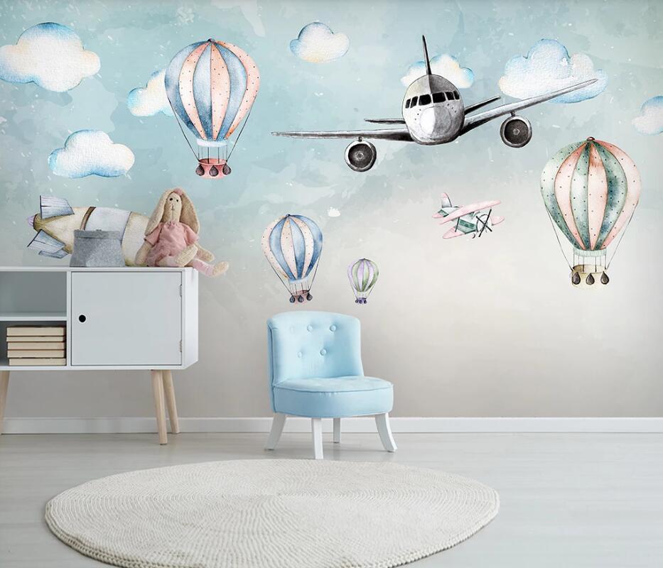 

AINYOOUSEM Airplane hot air balloon children's room background papier peint papel de parede wallpaper 3d wallpaper stickers, As pic
