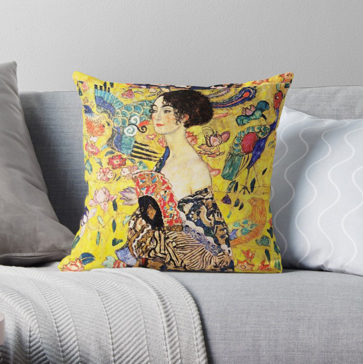 

HD. Lady with fan, by Gustav Klimt Pillow Covers Cases Pattern Nordic Cover Cushion Pillowcase Square Print Pillow Case, As pic