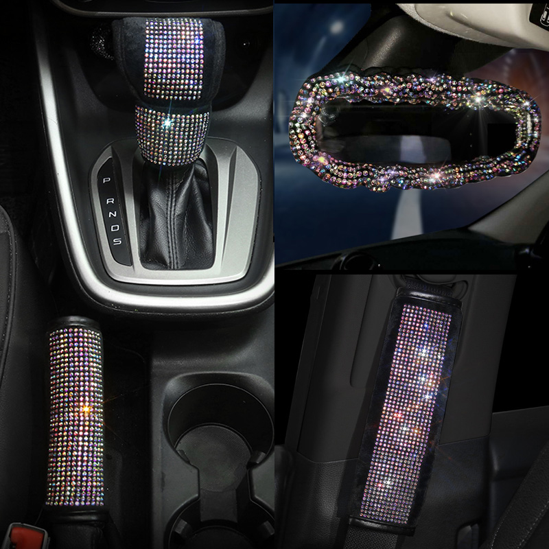 Bling strass coloré cristal voiture siège couvre-épaule coussinets d'épaule de voiture de carreaux de vitesse de frein à main automobile accessoi