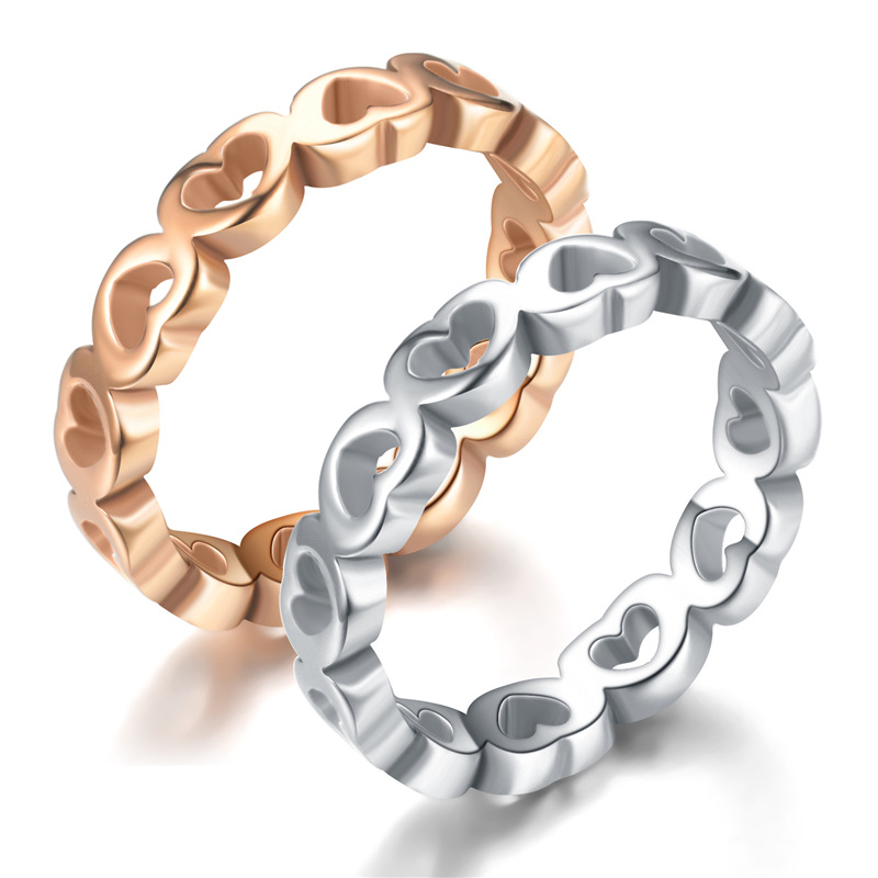 

Silver Rose Gold Hollow Heart Rings Stainless Steel Love Couple Ring Band Engagement Wedding Fashion Jewelry drop ship