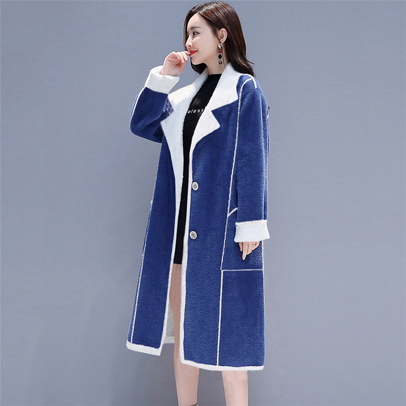 

Lambswool Jacket Female 2019 Winter New Plus Velvet Thick Woolen Coat Mid Long Large Size Single-Breasted Female OutwearT200, Blue