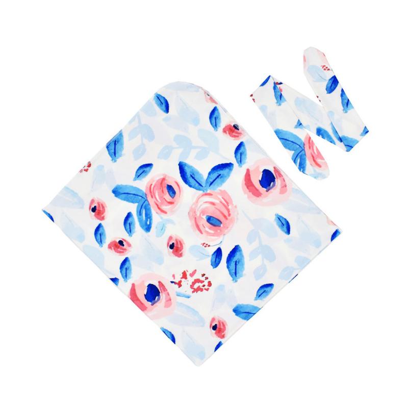 

Girl Boys Sleeping Newborn Baby Gift Wrap For Shower Home Floral Print Swaddle Blanket Photography Props Headband Set Toddler