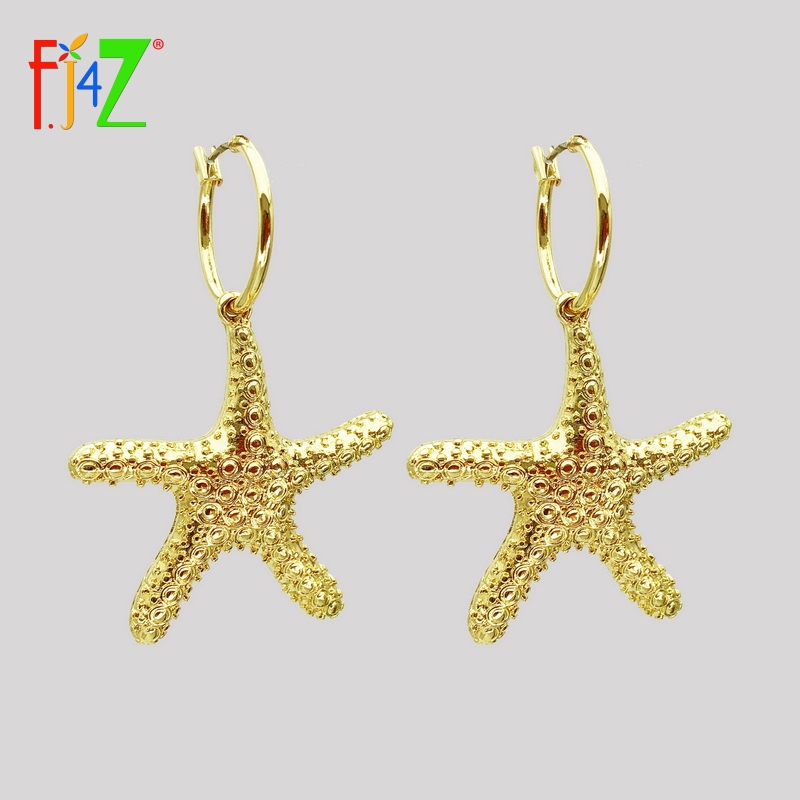 

Charm F.J4Z Sea Animal Jewelry Seastar Seashell Charms Pendant Hoop Earrings For Women Trending Beach Pendientes