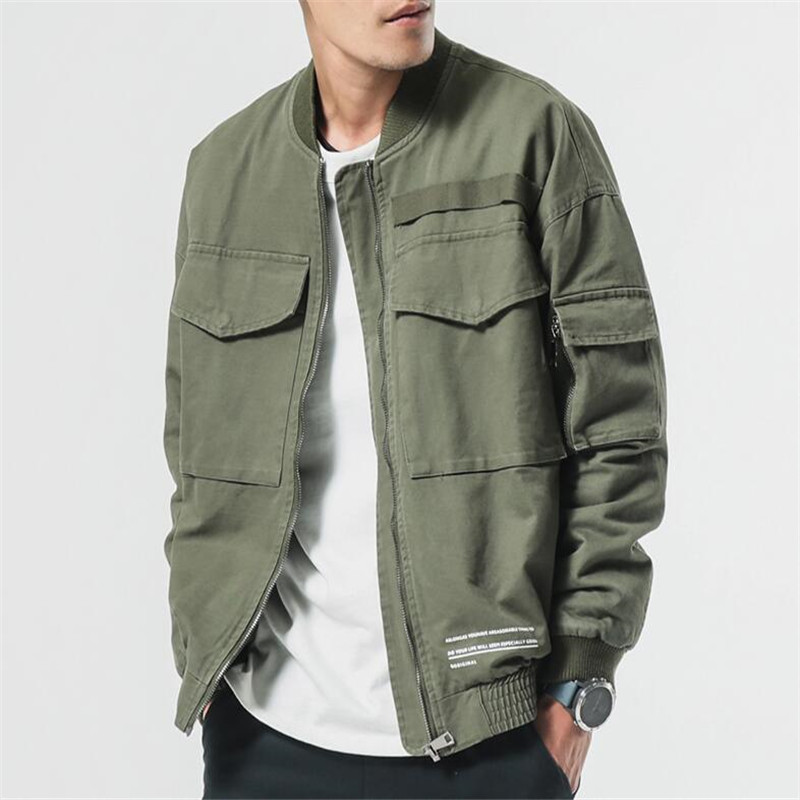 

Nice Spring Men VogueJacket Coat Men Washed Pure Cotton Brand-Clothing Army Green Bomber Jackets Male Cargo Coats, Black