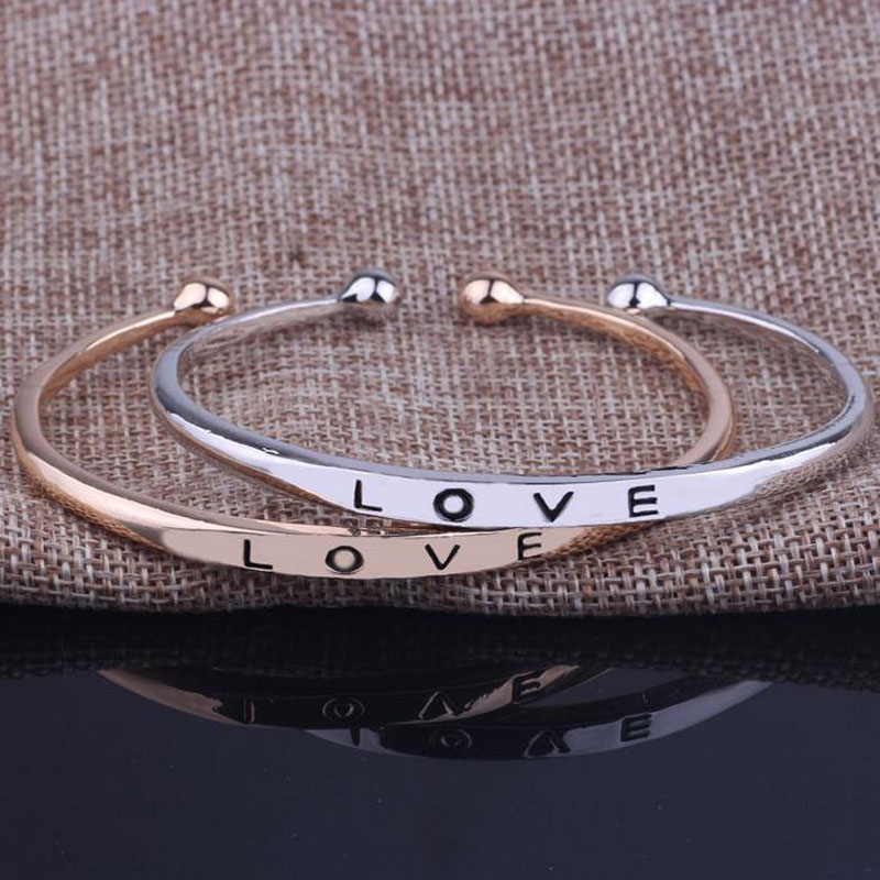 

New Arrival Women Girl love Bangle bracelets Gold Silver Rose Gold Valentine's Day Jewelry Gift Free Shipping