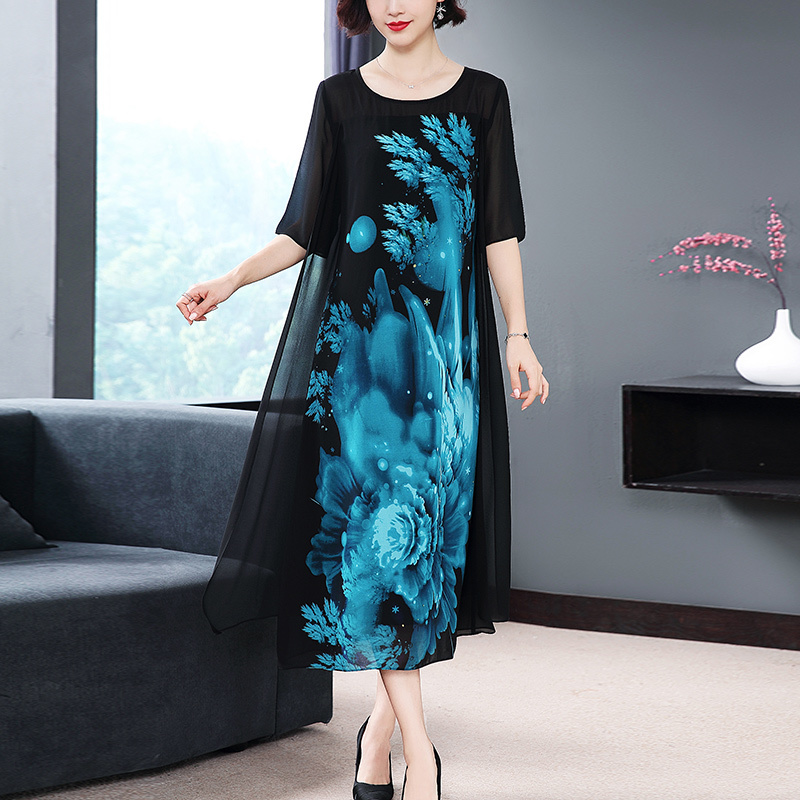 

Vintage Chiffon Maxi Dress Women Clothes 2020 Summer Elegant Party Dress Women Dresses Plus Size Vestido HAL196030 Y2510, Blue