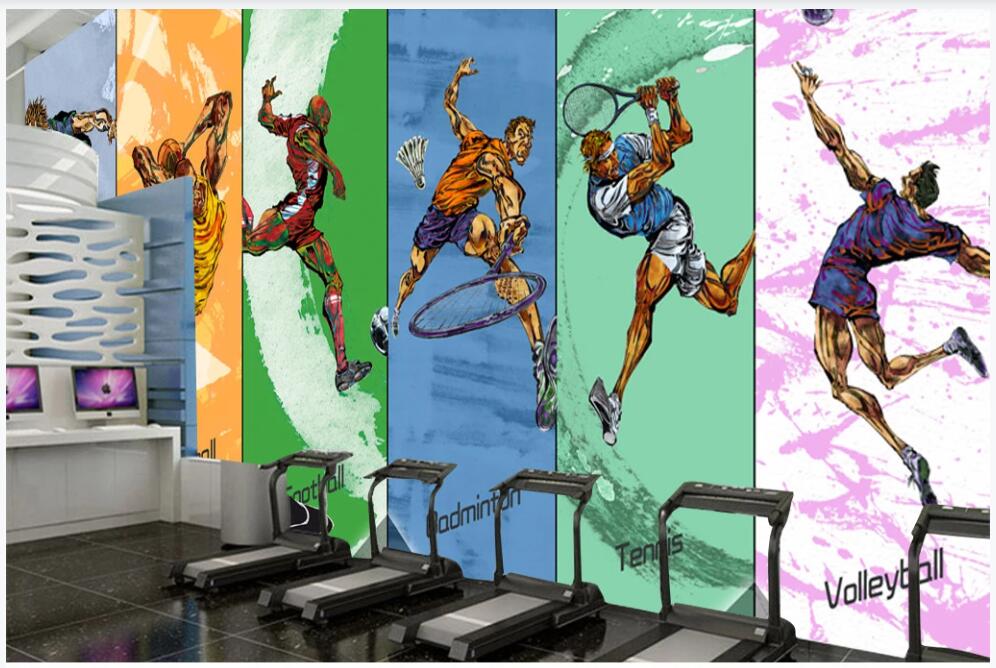 

3d room wallpaper custom photo mural Hand drawn ball sports gym tv background home decor living room 3d wall murals wallpaper for walls 3 d, Non-woven