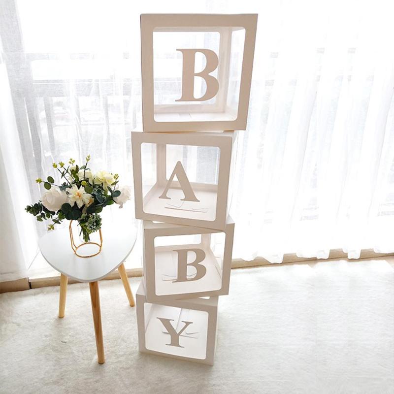 

Letter Transparent Boxes Special Party 4pcs LOVE BABY Wedding Room Birthday Cube Transparent Boxes Balloon Packing Box DIY