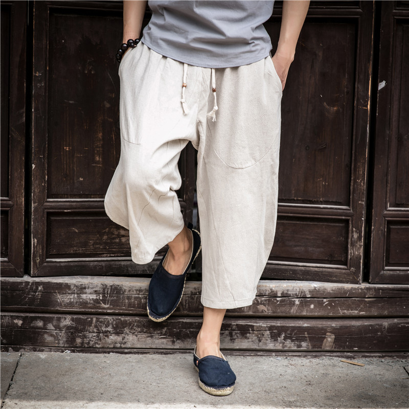 Mens Palazzo Parachute Pants Cotton- Hippie Yoga Balloon Bloomer Trousers Cotton and Linen Loose Wide Legs Pants Large Size