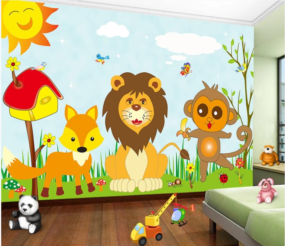 

WDBH 3d photo wallpaper custom mural Cute children's room prairie lion monkey background Home decor living Room wallpaper for walls 3 d, Non-woven