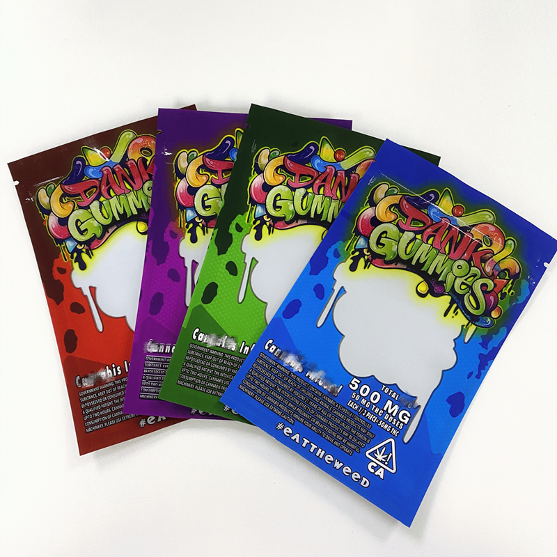 

New Dank Gummies Mylar Bag Edibles Retail Zip Lock Packaging Worms 500MG Bears Cubes Gummy for Dry Herb Tobacco Flower edibles packaging