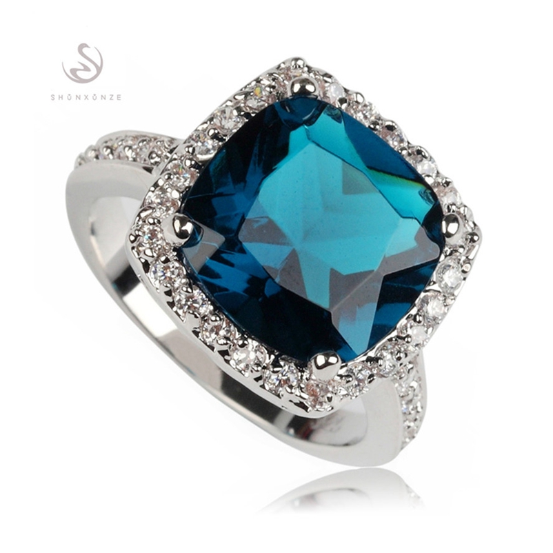 

SHUNXUNZE Exquisite Gifts Engagement Wedding rings Jewelry & Accessories for women dropshipping Dark blue Cubic Zirconia Rhodium Plated R620