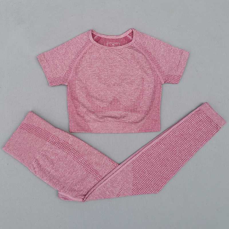 

New Vital Seamless Yoga Set Women Fitness Workout Clothes Short Sleeve Crop Top Gym Leggings 2 Pcs Sports Suits Women Sportswear, Gray blue top