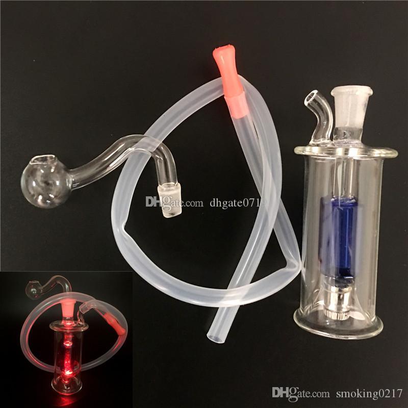 

95mm mini Hookah LED Dab Rig Glass Bong Portable Oil Rigs Water Pipe Inline Coil Perc Hookah Smoking Pipes 10mm Joint Christmas Gift