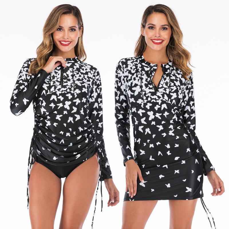 

Hirigin Long Sleeve Bandage Sexy Two Piece Set Women Swimming Suit 2019 New Butterfly Printed Padded Women Bathing Suit Swimwear, Black