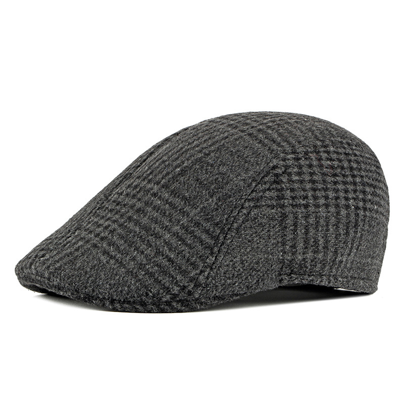 

Visors Autumn Winter Unisex Thick Warm Peaked Cap Middle-aged Casual Hat Fashion Street Flat Men Classic Retro Lattice Berets Y13, Black