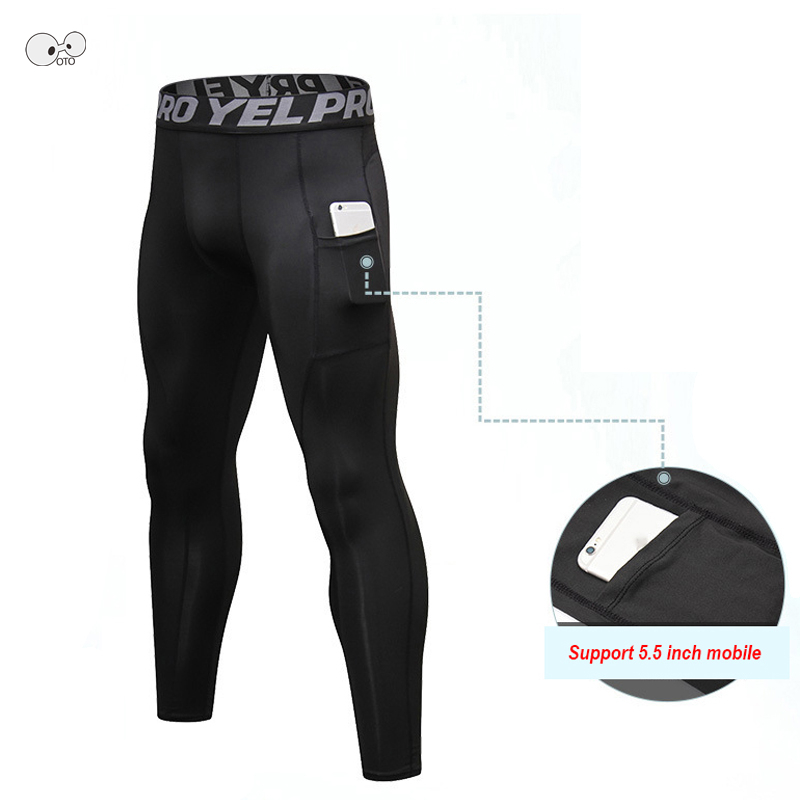 

Running Tights Men Solid Compression Pants with Pockets Soccer Training Fitness Sports Leggings Gym Jogging Trousers Sportswear, Blue