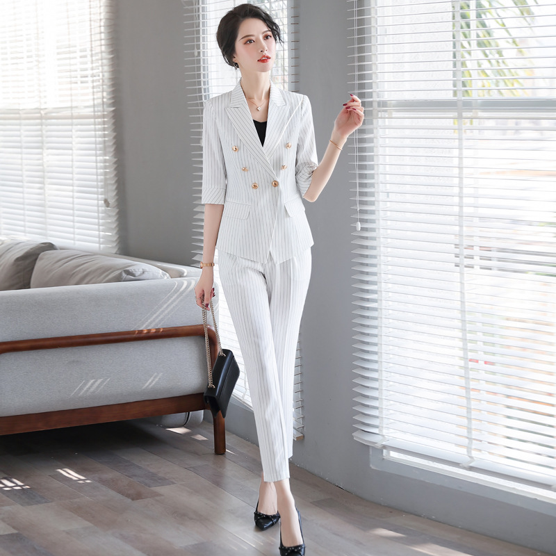 

Spring professional women' pants suit feminine Casual striped elegant ladies blazer jacket Stylish office set high quality