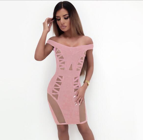 

Hot style mini bodycon sexy slash neck sleeveless celebrity low bosom backless pub evening party dress women bandage dresses, Black