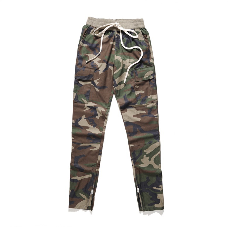 

Men's Pants Mens High Street Cargo Camouflage Black Trousers Elastic Waist Zipper Design Casual Men Jogger Designer