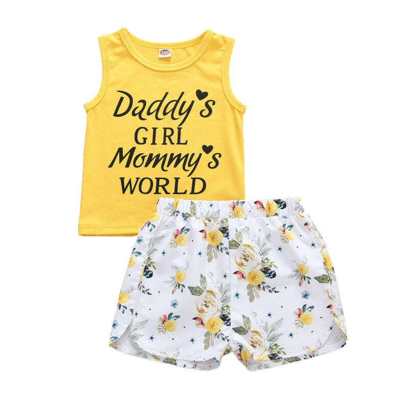 

Kids Girls Summer Clothing Set Newborn Clothes 2Pcs Letter Tank Top Vest Rose Ball Shorts Cool Breathable Children Suit, As pic