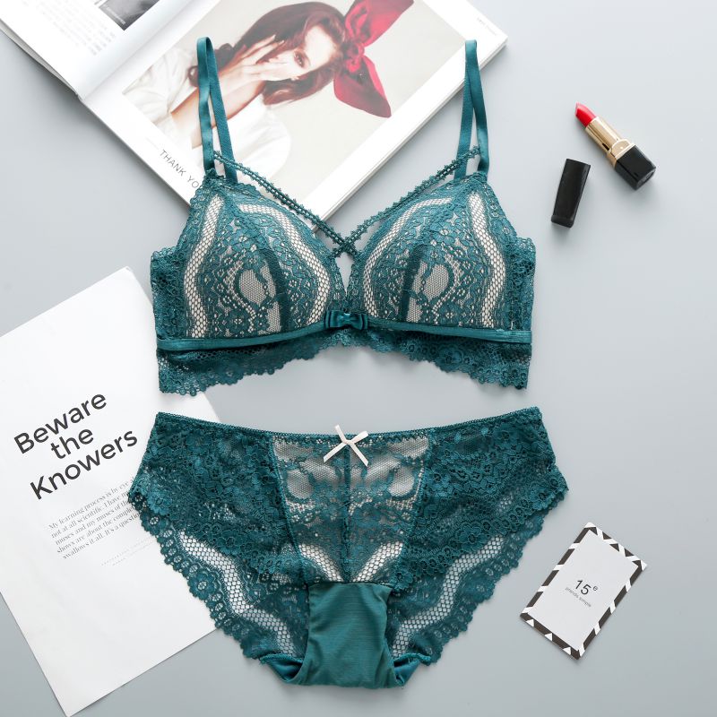 

Sexy Seamless Lace Bra Panties underwear Suits Women Padded Lace Push Up Bras Set1, Gray