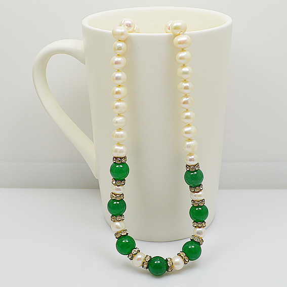 

Beautiful Women's Pearl Jewelry 10mm Green Jades White Genuine Freshwater Pearl Necklace Magnet Clasp Charming Gift For Girl