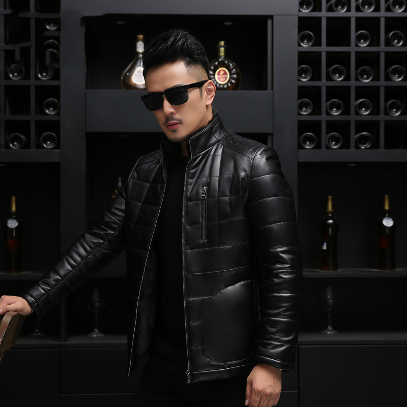 

Leather Men Mink 2020 Fur Collar Jacket Plus Size Winter Sheepskin Men's Duck Down Coat Jaqueta De Couro 29028 YY686, Black
