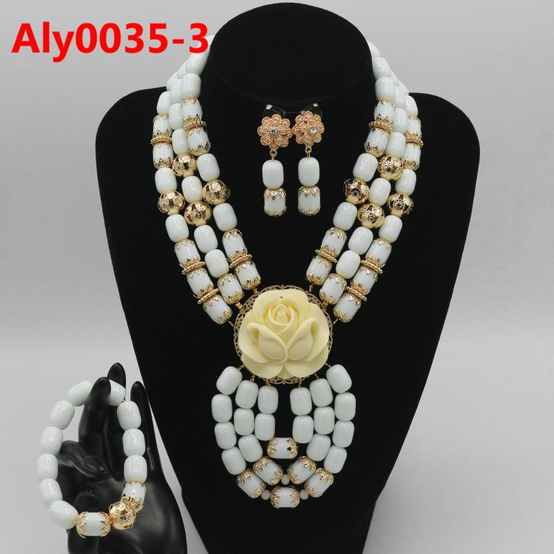 laanc 6 Layer Nigeria Womens Wedding African Lady Beads Necklace Bracelet Earrings Party Jewelry Sets
