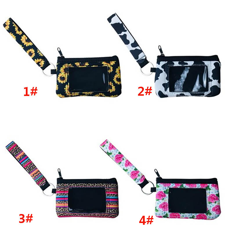 

Printed Sunflower Leopard Cow Flower Neoprene Passport Cover ID Card Holder Wristlets Clutch Coin Wallet With Keychain HH9-3100