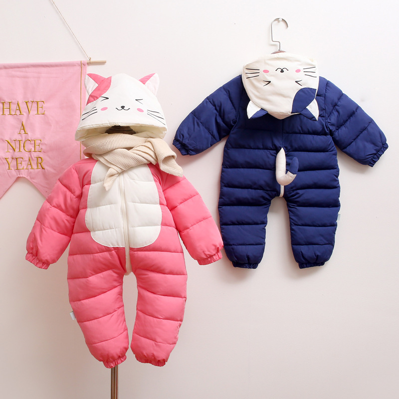 

New Winter Plus velvet warm overalls kids coat Baby wear Newborn Snowsuit Boy Warm Romper Down Cotton Girl clothes Bodysuit 0-1Y