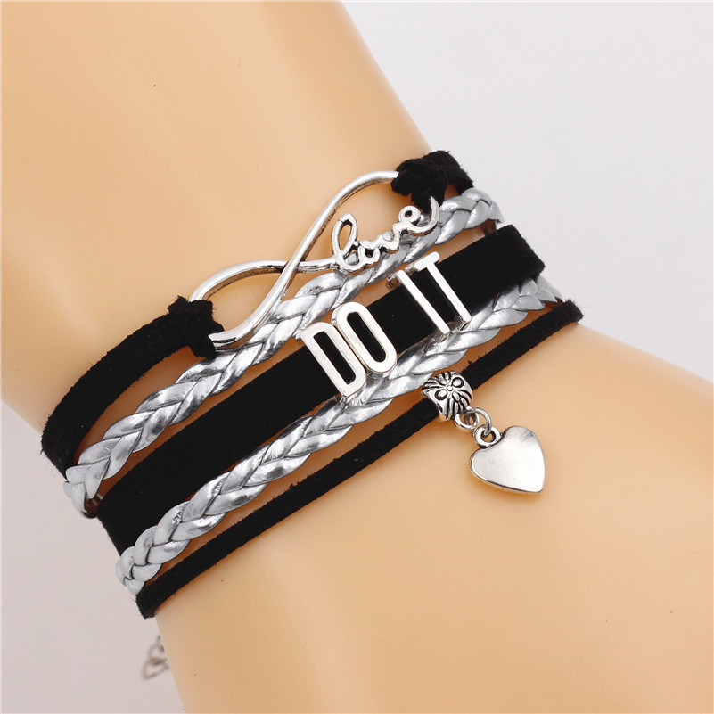 

Do It Multi-layer Bracelet Infinity Love Cute Heart Charm Handmade Leather Bracelets Punk Encourage Jewelry For Boyfriend Hero