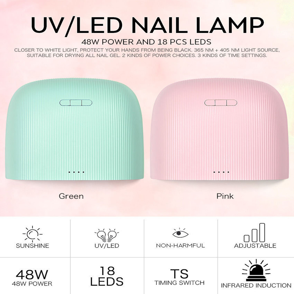 

48W UV LED Lamp Nail Dryer Fast Curing For All Gel Polish Sun Light 30/60/90s Smart Sensor Manicure Tools, Pink