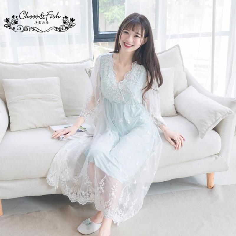 

Korean sweet lace princess sleepwear summer mesh retro nightwear women ' home clothing wholesale wj1251 free shipping, White