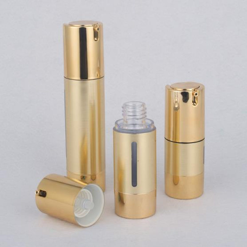 

15ML 30ML 50ML Gold Wire-drawing Cosmetic Airless Bottle Portable Refillable Pump Dispenser Bottles For Travel Lotion F2311
