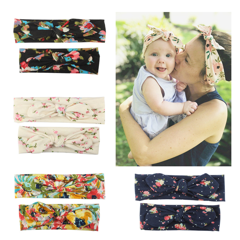 

Mother Baby Floral Headbands Baby Girls Little Flower Printed Bow-tie Headband Suits Kids Headwear Toddler Girls Hair Bands 06, #3